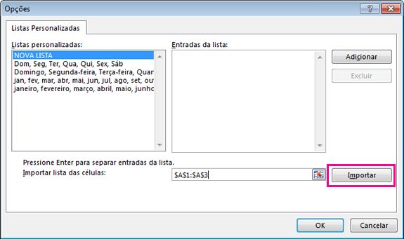 Importar uma lista personalizada