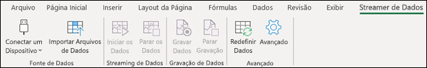 Suplemento de Streamer de Dados no menu da faixa de opções do Excel