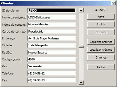 Exemplo de um formulário de dados típico
