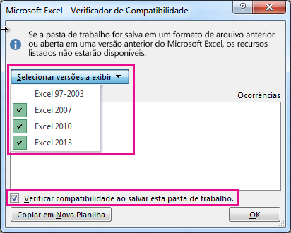 O Verificador de Compatibilidade mostrando as versões que devem ser verificadas