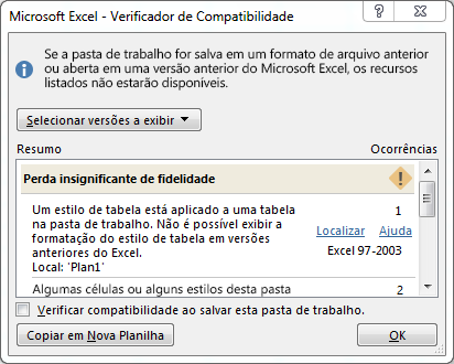 Verificador de Compatibilidade mostrando pequenos problemas de perda de fidelidade