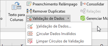 Menu Validação de Dados