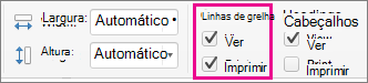 Na guia Layout da Página, em Linhas de Grade, selecione Imprimir