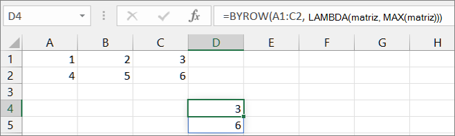 Primeiro exemplo da função BYROW
