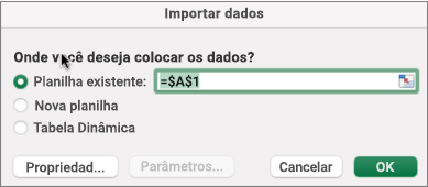Caixa de diálogo Importar Dados usada para localizar os dados