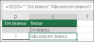 Verificando se uma célula está em branco – a fórmula na célula E2 é =IF(ISBLANK(D2), Blank,Not Blank)