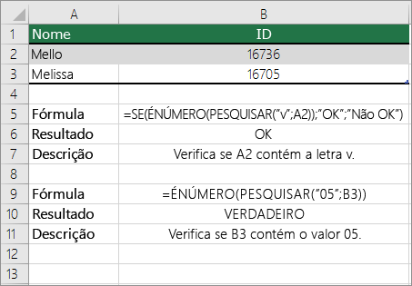 Exemplos IF, ISNUMBER e SEARCH