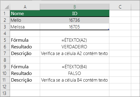 Exemplos de ISTEXT