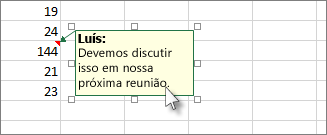 Clique na borda da caixa de comentários para movê-la ou redimensioná-la