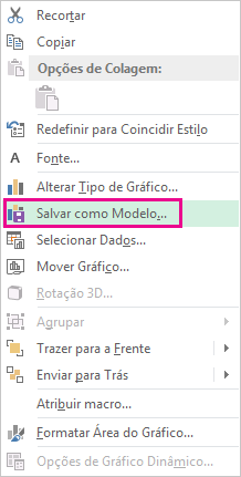 Captura de tela que mostra o comando Salvar como Modelo no menu de atalho.