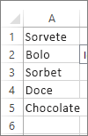 lista de valores para uso na caixa de combinação