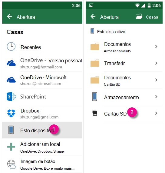 Cartão SD do Office para Android