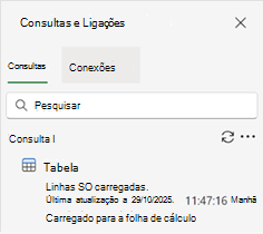 O painel Consultas e Conexões mostrando uma única consulta e os resultados.