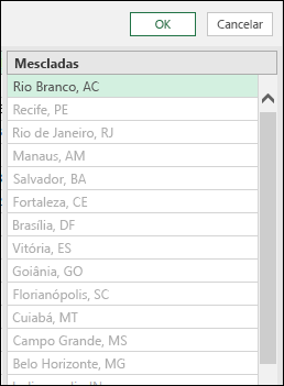 Coluna Combinação do Power Query do resultado de dados mesclados de exemplo
