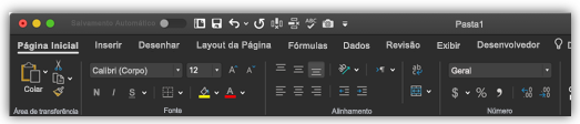 imagem da faixa de opções do Excel no modo escuro