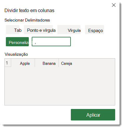 Opções Dividir Texto em Colunas