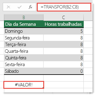 O erro #VALOR! em TRANSPOR