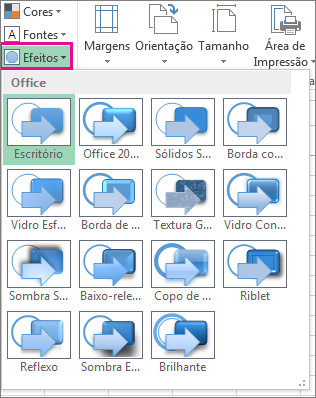 Efeitos de tema na guia Layout da Página