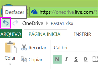 o botão para desfazer uma ação