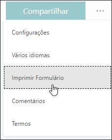 Opção Imprimir Formulário em Microsoft Forms
