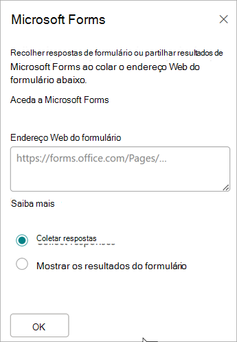 Cole a URL do seu formulário no campo Endereço web do formulário.