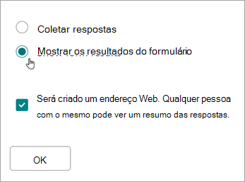 Selecione Mostrar resultados do formulário
