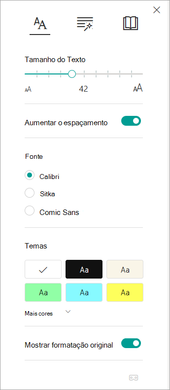 Opções de Texto na Leitura Avançada