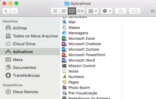 Abrir aplicativos > do Finder > Pesquisar Microsoft