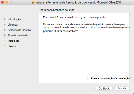 Clique em Instalar na ferramenta para remover licenças.
