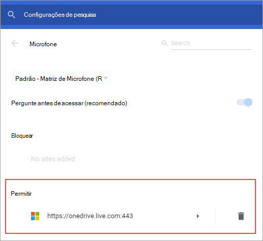 Verifique se o site está listado em Permitir.