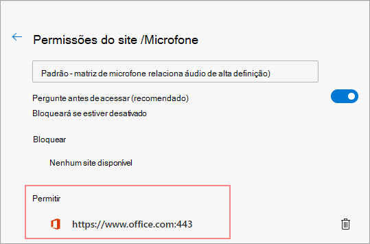 Permitir site em permissões