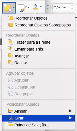Rodar no menu Dispor