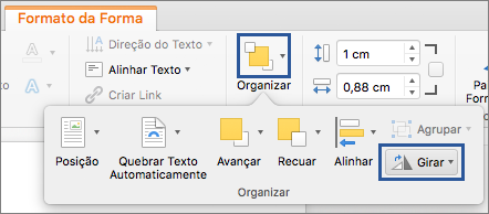 Botão Rodar no menu Dispor