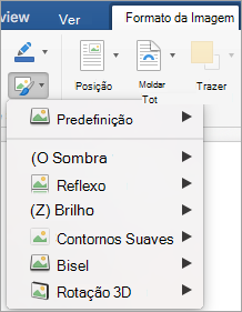 Mostra as opções no menu Efeitos de Imagem