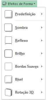O menu Efeitos de Forma