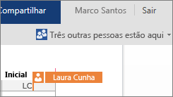 O Word Online mostra onde outros autores estão trabalhando no documento
