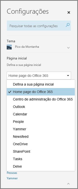 Alterar a página inicial do Office 365