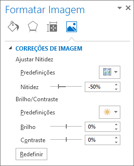Opções de Correções de Imagem no painel de tarefas Formatar Imagem