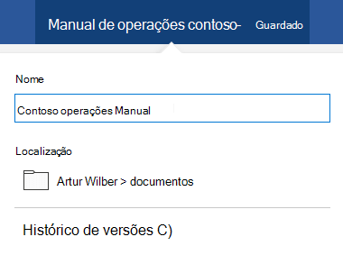 A caixa de diálogo de operações de arquivo foi ativada clicando no título do documento na parte superior da janela.