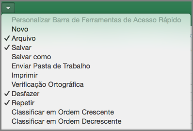 Personalizar Menu da Barra de Ferramentas de Acesso Rápido do Office2016 para Mac