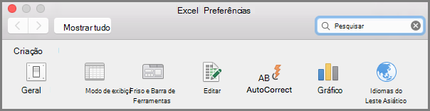 Preferências da Faixa de Opções da Barra de Ferramentas do Office2016 para Mac