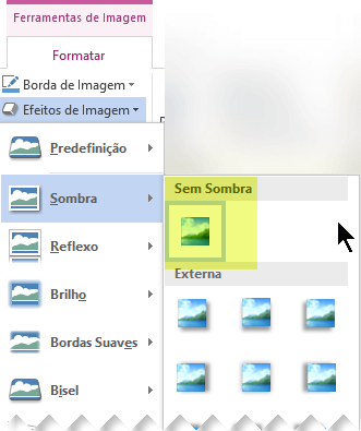 Desative um efeito de imagem que você não deseja escolhendo a opção Sem Efeito.