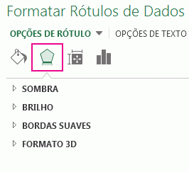 Guia Efeitos no painel Formatar Rótulos de Dados
