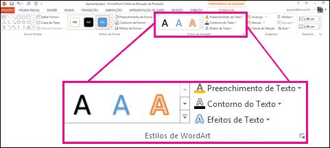Comando Estilos de WordArt na faixa de opções
