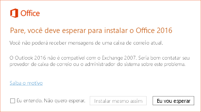 Erro: Pare, deve esperar para instalar o Office 2016