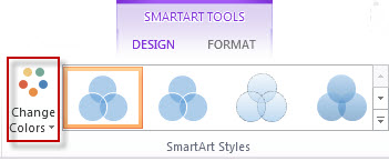 Opção Alterar Cores no grupo Estilos de SmartArt