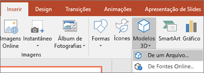 Use Inserir > modelos 3D para adicionar objetos 3D à sua apresentação