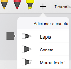 A galeria de canetas no Office para iPad e iPhone inclui uma textura de lápis