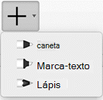 Os assinantes do Office 365 podem desenhar com tinta em três diferentes texturas: um lápis, uma caneta ou um marca-texto