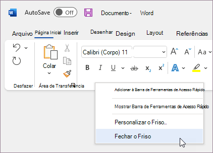 Recolher a faixa de opções